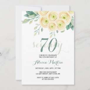 Summer White Rose Flora Greenery 70th Birthday Invitation