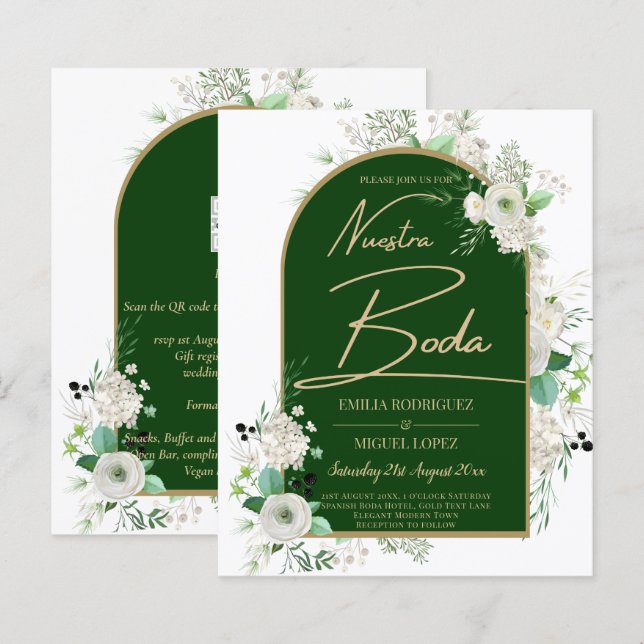 Summer White Roses Emerald Green Arch Wedding (Front/Back)