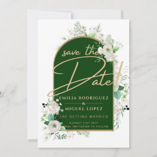 Summer White Roses Emerald Green Arch Wedding Invitation