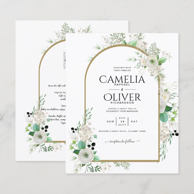 Summer White Roses Emerald Sage Greenery WEDDING (Front/Back)