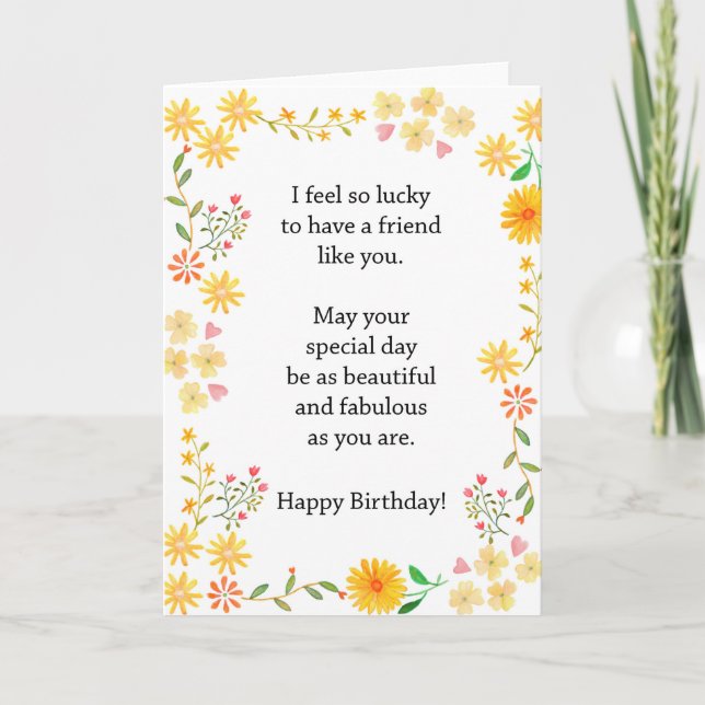 Summer Wild Flowers pretty best friend birthday Card (Front)