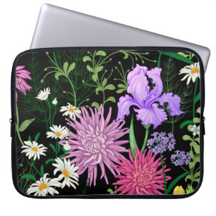 Summer Wild Flowers Seamless Sketch Laptop Sleeve