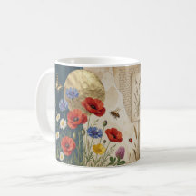 Summer Wildflower Bee Botanical Collage Mug