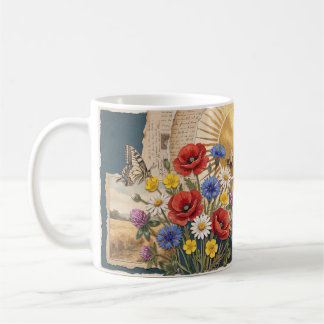 Summer Wildflower Bee Botanical Collage Mug