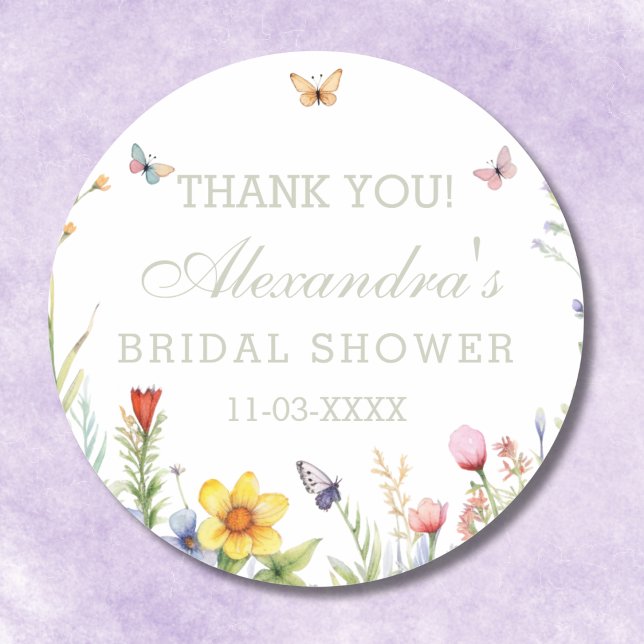Summer Wildflower Boho Bridal Shower Thank You Classic Round Sticker (Creator Uploaded)