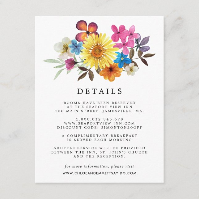 Summer Wildflower Boho Wedding Guest Details Enclosure Card (Front)