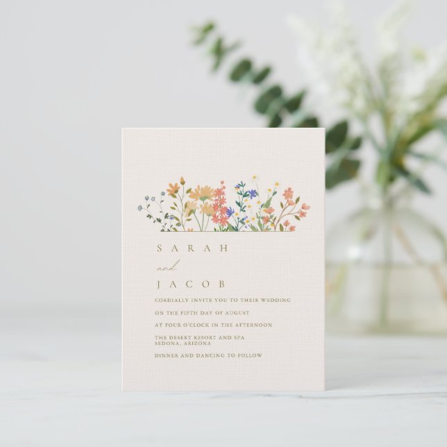 Summer Wildflower Boho Wedding Invitation (Standing Front)