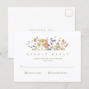 Summer Wildflower Boho Wedding RSVP Postcard