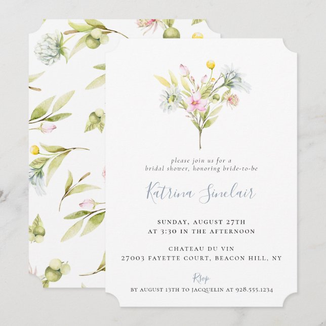 Summer Wildflower Bouquet Bridal Shower Invitation (Front/Back)