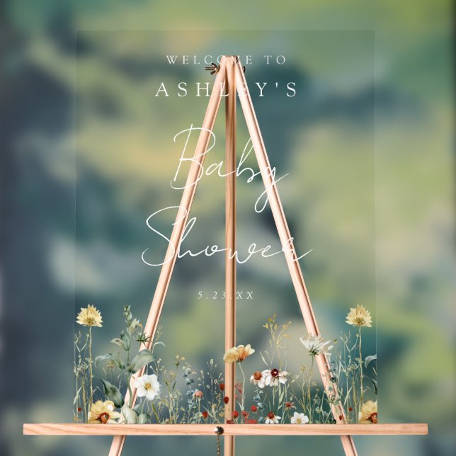 Summer Wildflower Field Baby Shower Acrylic Sign (Neutral)