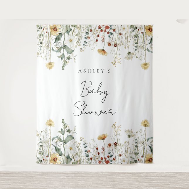 Summer Wildflower Field Baby Shower Backdrop Tapestry (Front)