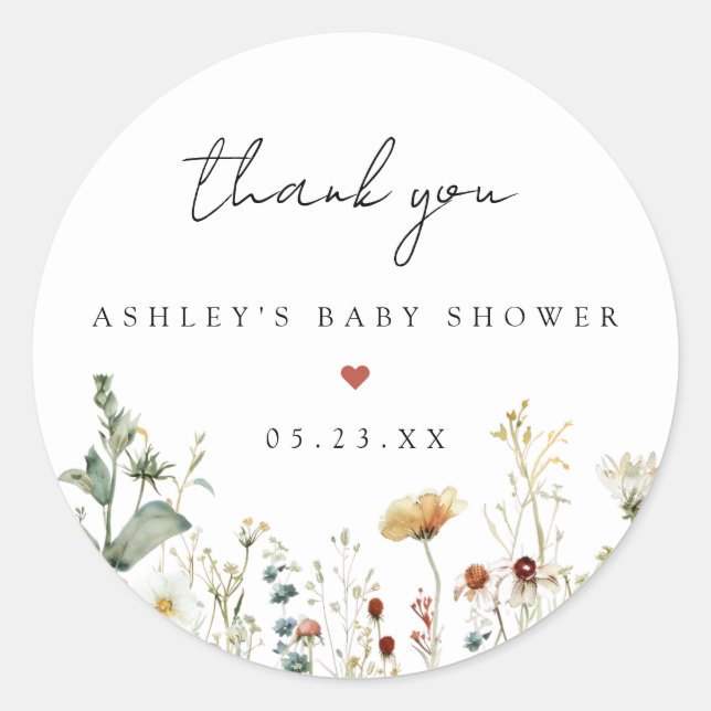 Summer Wildflower Field Baby Shower Classic Round Sticker (Front)