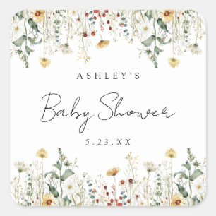 Summer Wildflower Field Baby Shower Square Sticker