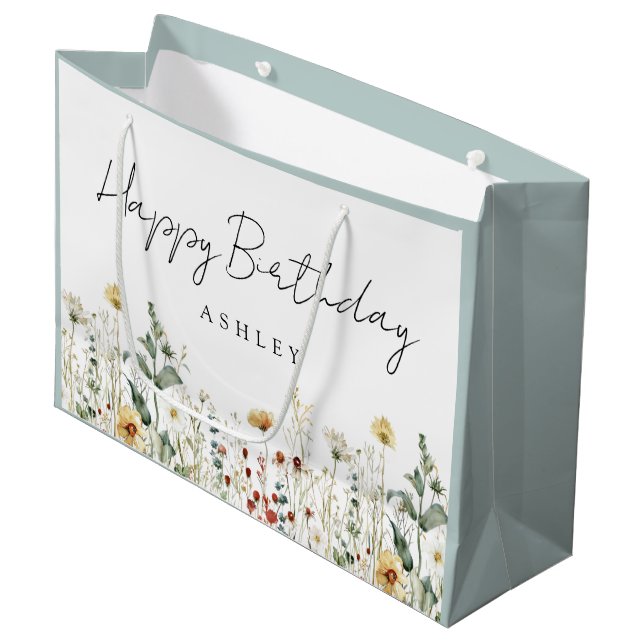 Summer Wildflower Field Birthday Large Gift Bag (Front Angled)