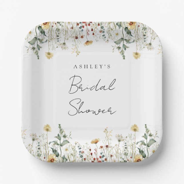 Summer Wildflower Field Bridal Shower Paper Plate (Front)