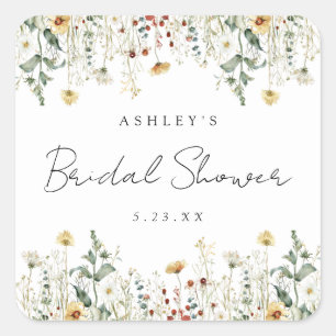 Summer Wildflower Field Bridal Shower Square Sticker