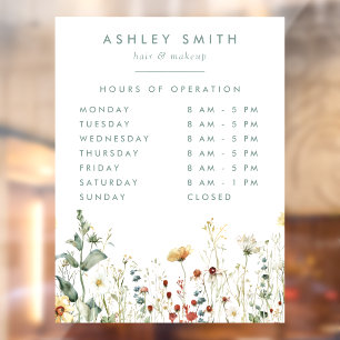 Summer Wildflower Field Business Hours Window Cling
