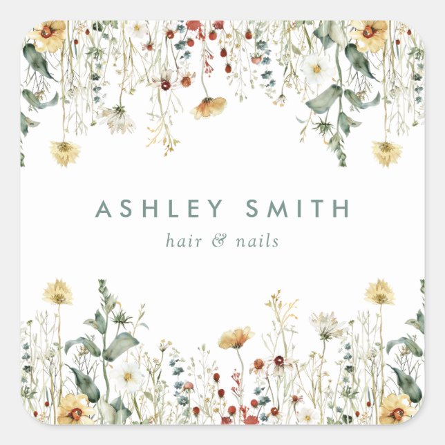 Summer Wildflower Field Business Square Sticker (Front)