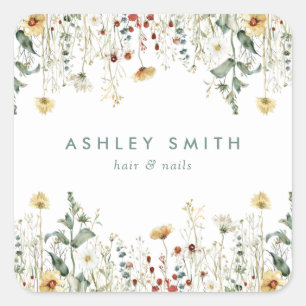 Summer Wildflower Field Business Square Sticker