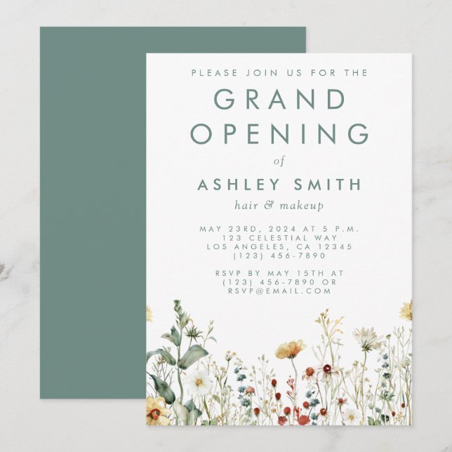 Summer Wildflower Field Grand Opening Invitation (Front/Back)