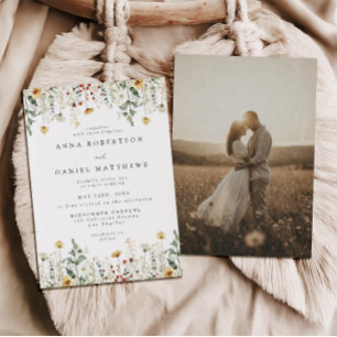 Summer Wildflower Field Photo Wedding Invitation