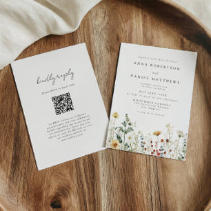 Summer Wildflower Field QR Code Wedding Invitation