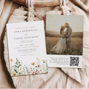 Summer Wildflower Field QR Code Wedding Photo Invitation