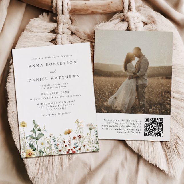 Summer Wildflower Field QR Code Wedding Photo Invitation (Creator Uploaded)