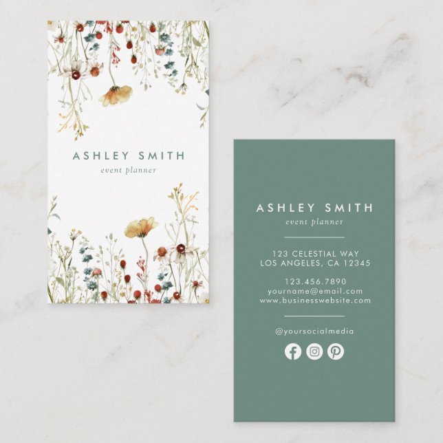 Summer Wildflower Field Social Media Business Card (Front/Back)