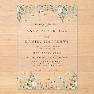 Summer Wildflower Field Wedding Acrylic Invitations