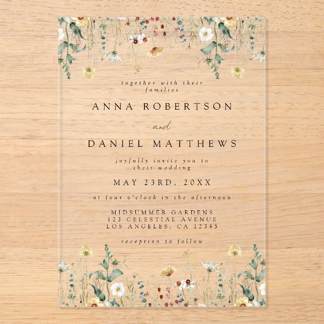 Summer Wildflower Field Wedding Acrylic Invitations (Front)