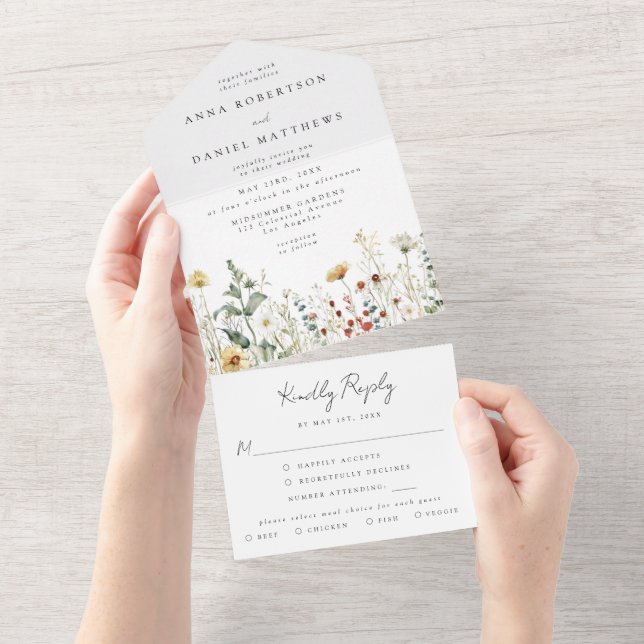Summer Wildflower Field Wedding All In One Invitation (Tearaway)