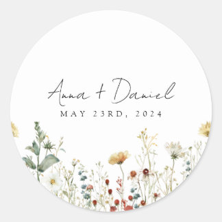 Summer Wildflower Field Wedding Classic Round Sticker