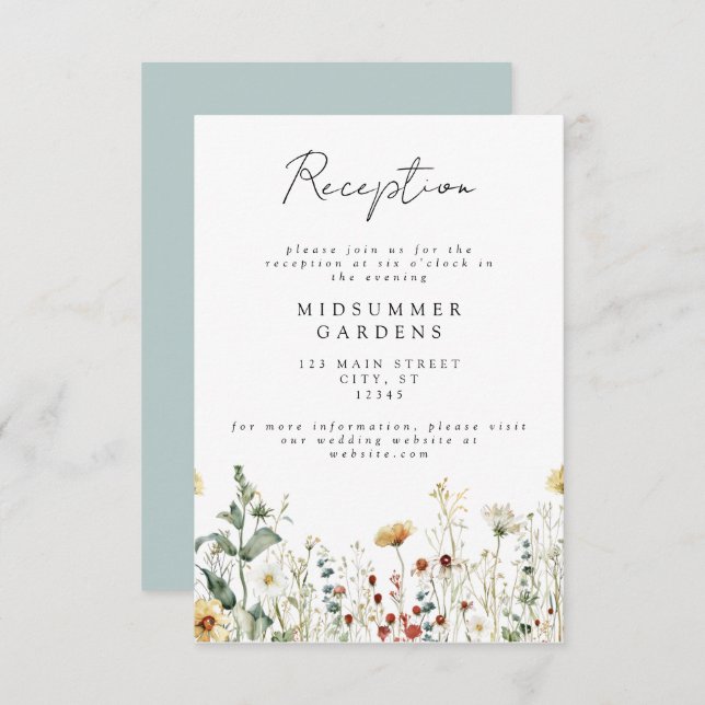 Summer Wildflower Field Wedding Details Enclosure Card (Front/Back)