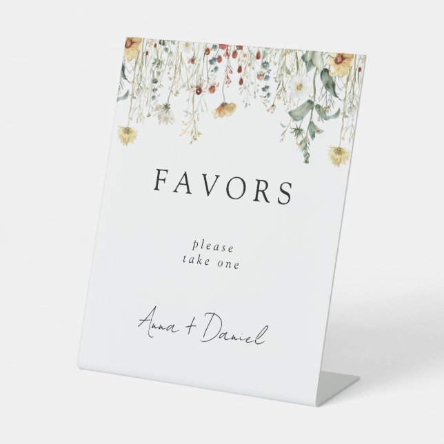 Summer Wildflower Field Wedding Favours Pedestal Sign (Front)