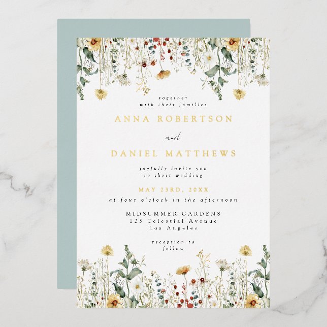 Summer Wildflower Field Wedding Foil Invitation (Front/Back)