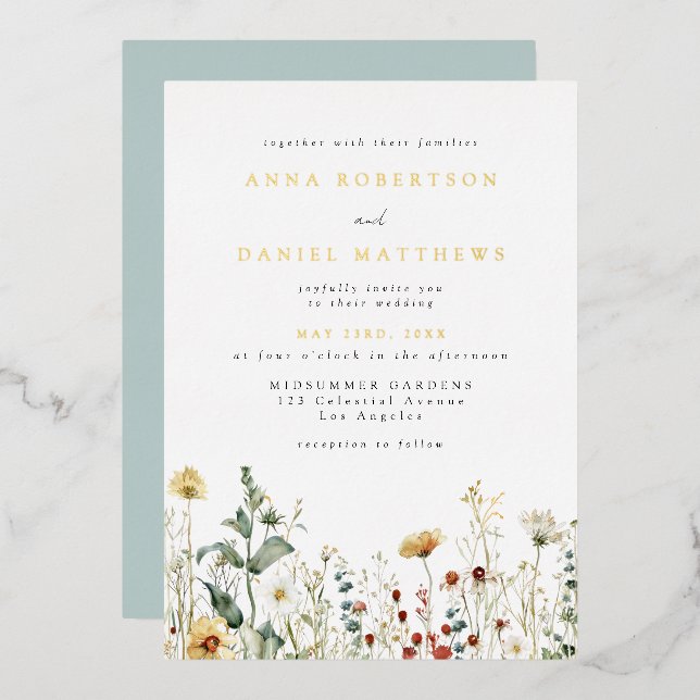 Summer Wildflower Field Wedding Foil Invitation (Front/Back)