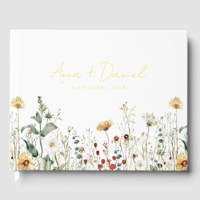 Summer Wildflower Field Wedding Guest Book (Front)