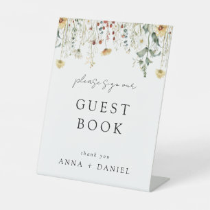 Summer Wildflower Field Wedding Guest Book Pedestal Sign