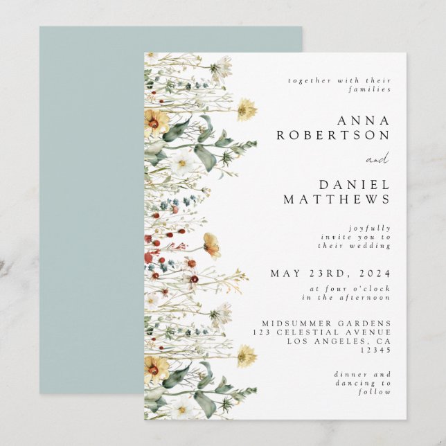 Summer Wildflower Field Wedding Invitation (Front/Back)