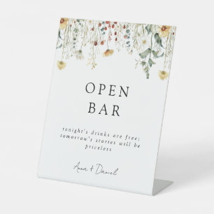 Summer Wildflower Field Wedding Open Bar Pedestal Sign