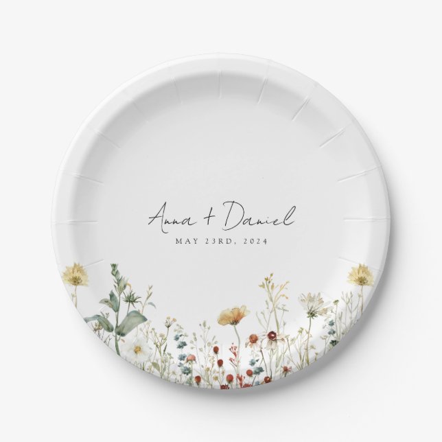 Summer Wildflower Field Wedding Paper Plate (Front)