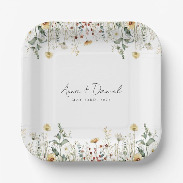 Summer Wildflower Field Wedding Paper Plate (Front)