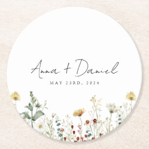 Summer Wildflower Field Wedding Round Paper Coaster