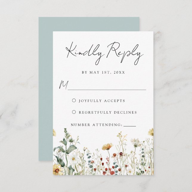 Summer Wildflower Field Wedding RSVP Card (Front/Back)