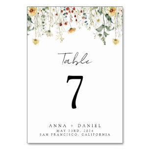 Summer Wildflower Field Wedding Table Number