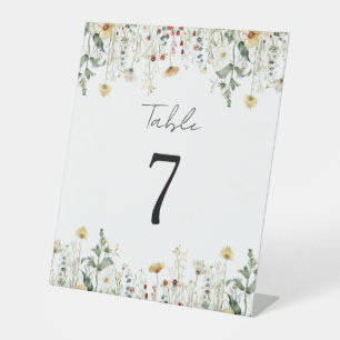 Summer Wildflower Field Wedding Table Number Pedestal Sign