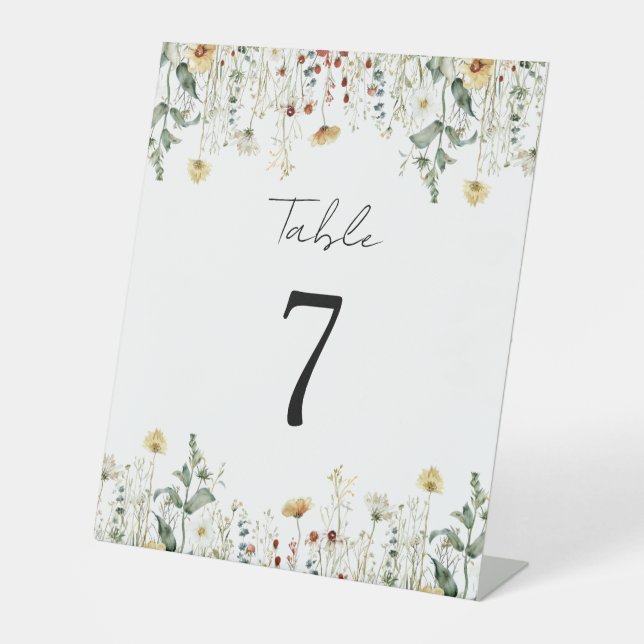 Summer Wildflower Field Wedding Table Number Pedestal Sign (Front)