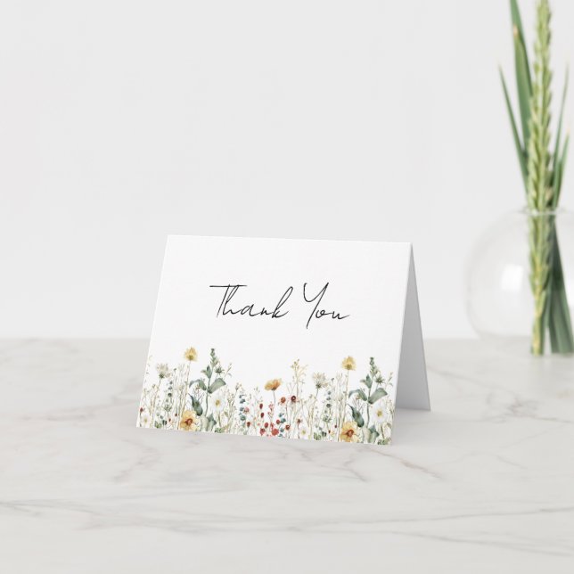 Summer Wildflower Field Wedding Thank You Card (Front)