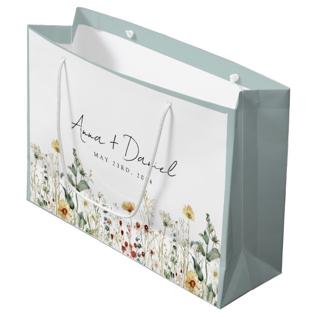 Summer Wildflower Field Wedding Thank You Large Gift Bag (Front Angled)